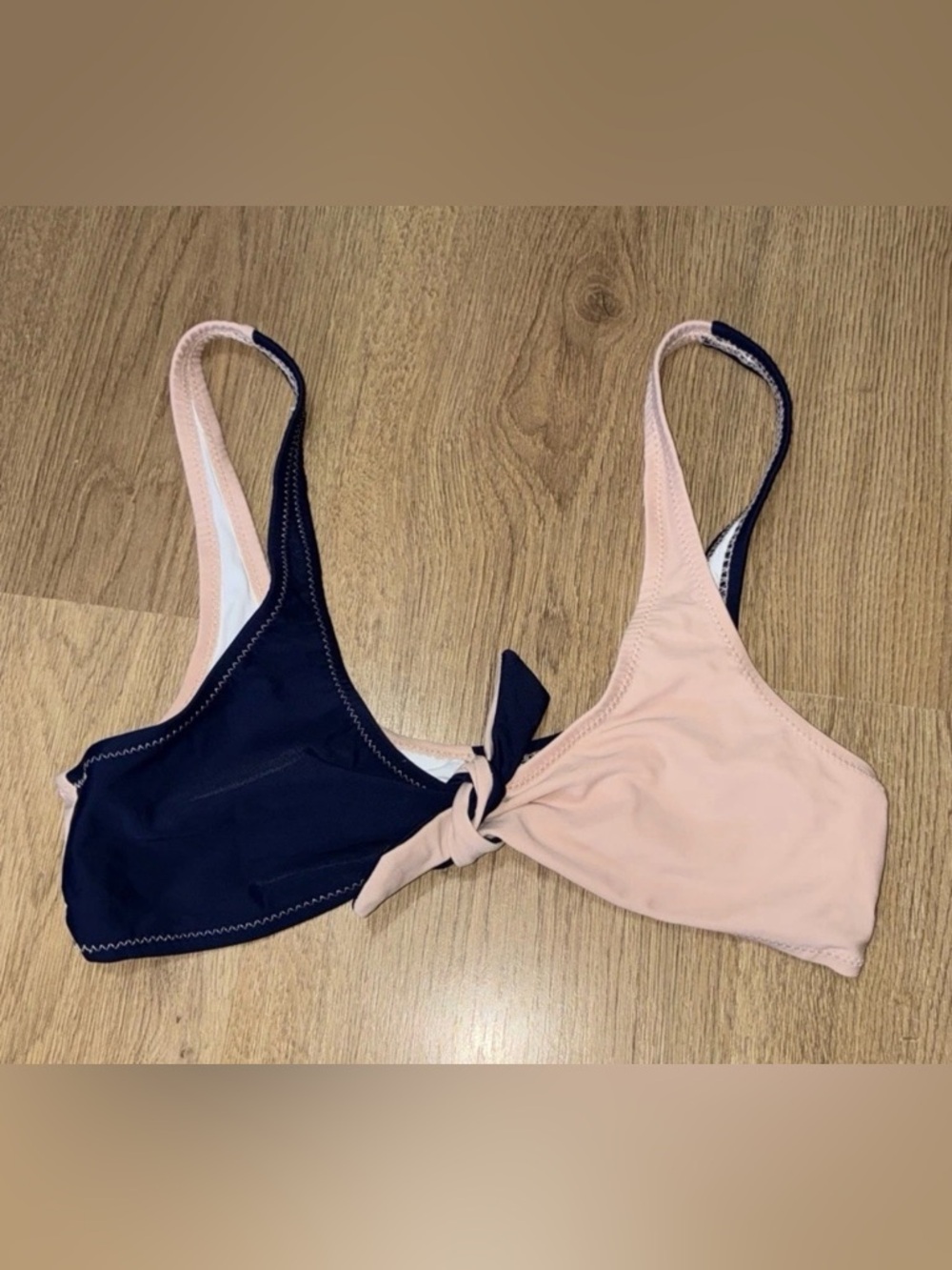 Cupshe Women's Blue and Apricot Tie Front Bikini Top Size Medium